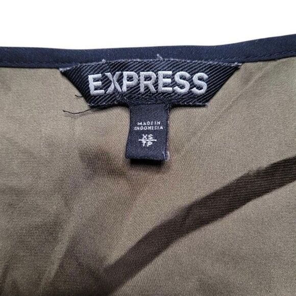 EXPRESS Women's Olive Green Black Cap Sleeve Chiffon Blouse Size XS - Picture 3 of 5